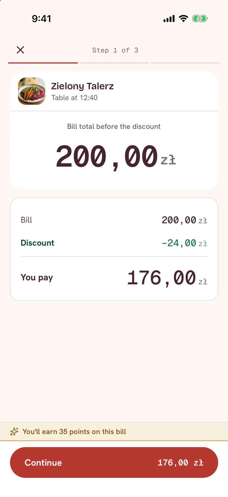 Dinezyy app: the bill with the discount taken off before you pay